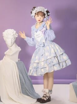 Cream Cat Series Cute Soft Girl Daily Ruffled Bow Kitten Print Sweet Lolita Dress -MIMY Lolita Shop 3 500x672 262
