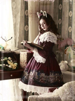 Magic Tea Party Gondola Series Printing Sweet Lolita Trumpet Sleeve Dress -MIMY Lolita Shop 3 500x672 263