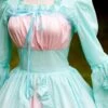 Mint Green And Light Pink Chiffon Irregular Hem Sweet Lolita Long Sleeve Dress