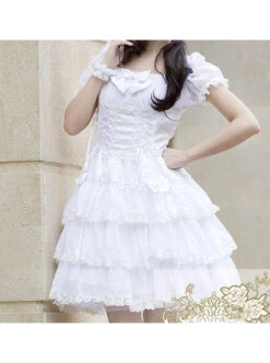 White Multi-storey Ruffles Lace-up Sweet Lolita Dress 7 White Multi-storey Ruffles Lace-up Sweet Lolita Dress -MIMY Lolita Shop 3 500x672 276