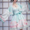 Cherry Blossom Festival Series JSK Printing Light Green Japanese Style Sweet Lolita Sling Dress With The Thin Coat