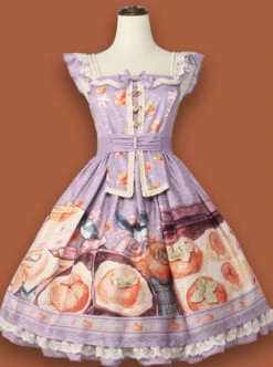 Persimmon Printing JSK Chinese Style Sweet Lolita Short Style Sling Dress -MIMY Lolita Shop 3 500x672 287