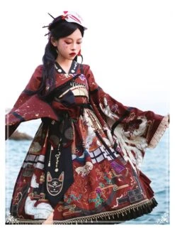 Fox Demon Series JSK Japanese Style Vintage Printing Sweet Lolita Red Sling Dress -MIMY Lolita Shop 3 500x672 289