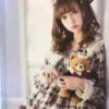 Teddy Bear Printing Bows Sweet Lolita Long Sleeve Dress