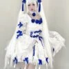 White Moon Series Chinese Style New Chinese Style Three-Dimensional Jacquard Blue Rose Bowknot Decoration Gothic Lolita Short-Sleeved Dress -MIMY Lolita Shop 3 500x672 3