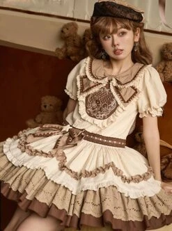 Cream Rabbit Series Cute Daily Bowknot Design Neckline Exquisite Rabbit Embroidery Petal Hem Lace Decoration Sweet Lolita Puff Sleeve Dress -MIMY Lolita Shop 3 500x672 304