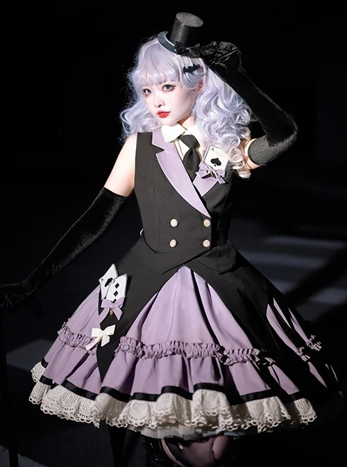 Phantom Thief Magician Series Tuxedo Playing Cards Halloween Playing Song Uniforms Sweet Lolita Vest Necktie Sleeveless Dress Set 13 Phantom Thief Magician Series Tuxedo Playing Cards Halloween Playing Song Uniforms Sweet Lolita Vest Necktie Sleeveless Dress Set - Image 11