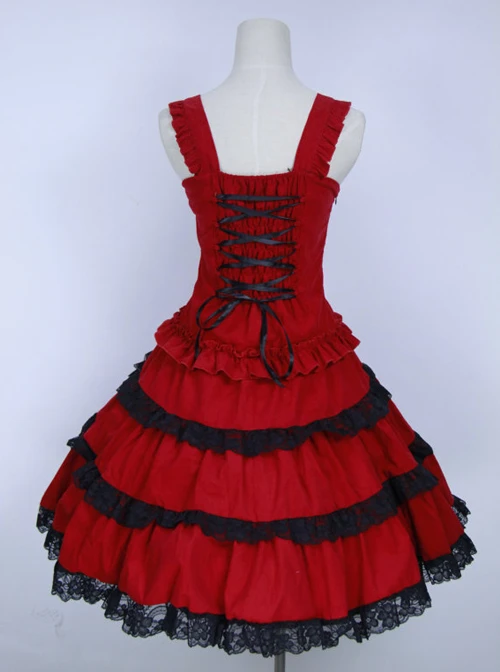 Red Corduroy Gothic Lolita Sling Dress 7 Red Corduroy Gothic Lolita Sling Dress - Image 5