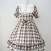 Plaid Chiffon Doll Collar Sweet Lolita Short Sleeve Dress