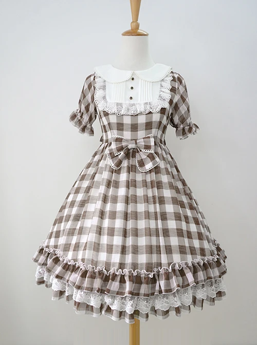 Plaid Chiffon Doll Collar Sweet Lolita Short Sleeve Dress 3 Plaid Chiffon Doll Collar Sweet Lolita Short Sleeve Dress
