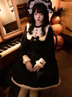 Humanoid Time Series Elegant Black Velvet Spring Autumn Retro Puff Sleeve Sweet Lolita Long-Sleeved Dress -MIMY Lolita Shop 3 500x672 320