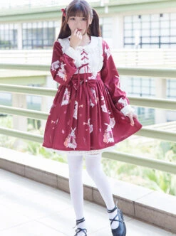 Fashion And Musical Instrument Rabbit Series Printing Sweet Lolita Long Sleeves Dress 12 Fashion And Musical Instrument Rabbit Series Printing Sweet Lolita Long Sleeves Dress -MIMY Lolita Shop 3 500x672 326