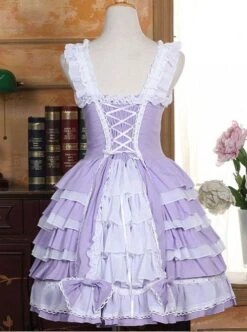 White Lace Violet Bowknot Sweet Lolita Sling Dress 8 White Lace Violet Bowknot Sweet Lolita Sling Dress -MIMY Lolita Shop 3 500x672 329