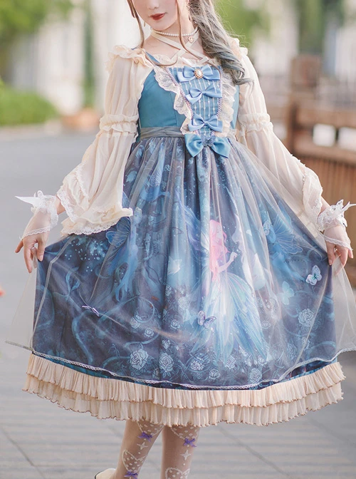 Moonlit Forest Series JSK Blue Chiffon Sweet Lolita Sling Dress 9 Moonlit Forest Series JSK Blue Chiffon Sweet Lolita Sling Dress - Image 7