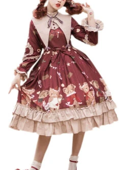 The Sweetheart Bear Tea Party Series OP Sweet Lolita Long Sleeve Dress -MIMY Lolita Shop 3 500x672 332