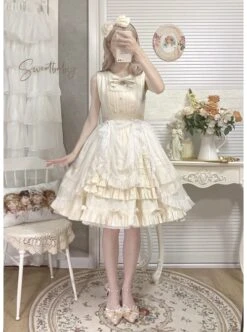 Girl Nelly Series JSK Elegant Cotton Jacquard Pure Color Sweet Lolita Sleeveless Dress -MIMY Lolita Shop 3 500x672 335