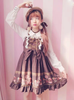 Cake Dessert Chocolate Printing Sweet Lolita Sling Dress -MIMY Lolita Shop 3 500x672 337