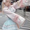 Little Zombie Series Pink Traditional Chinese Knot High Waist Cute Playful Sweet Lolita Long Sleeves Shirt Short Dress Hat Set -MIMY Lolita Shop 3 500x672 354
