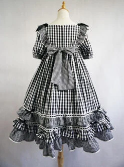 Summer Resort Girls Plaid High Waist Sweet Lolita Short Sleeves Dress -MIMY Lolita Shop 3 500x672 374