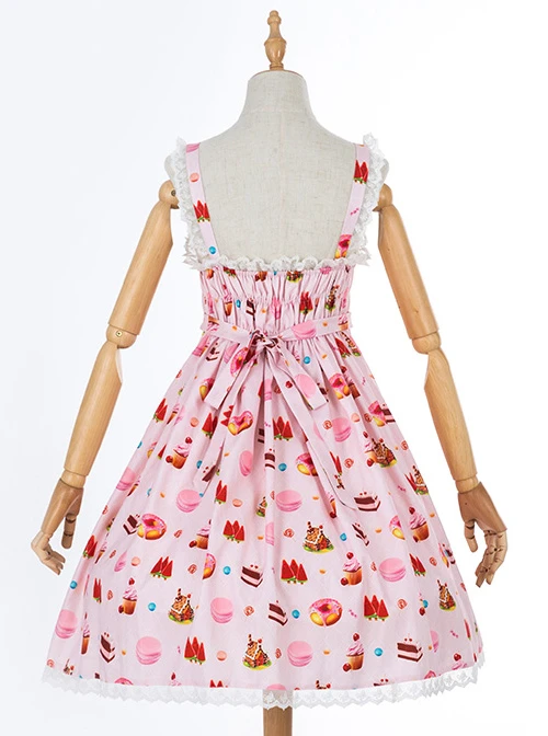 Dessert Printing Sweet Lolita Pink Sling Dress 3 Dessert Printing Sweet Lolita Pink Sling Dress