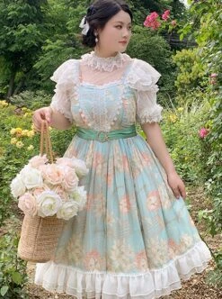 Sweet Lolita High Waist Detachable Satin Belt Small Fly Sleeves Double Layer Fungus Hem Polka Dot Short Sleeve Dress -MIMY Lolita Shop 3 500x672 396