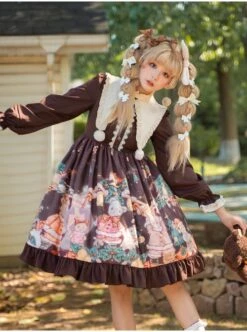 Christmas Bear Series OP Cute Printing Plush Ball Ruffle Pointed Collar Sweet Lolita Brown Long Sleeve Dress 17 Christmas Bear Series OP Cute Printing Plush Ball Ruffle Pointed Collar Sweet Lolita Brown Long Sleeve Dress -MIMY Lolita Shop 3 500x672 399