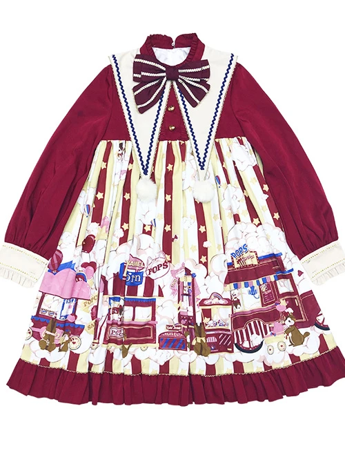 Popcorn Series Christmas Red Sweet Lolita Long Sleeve Dress 4 Popcorn Series Christmas Red Sweet Lolita Long Sleeve Dress - Image 2