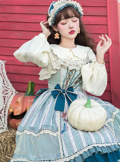 Sparrows In The Mirror Series JSK Type I Light Blue Retro Pastoral Style Sweet Lolita Sling Dress 11 Sparrows In The Mirror Series JSK Type I Light Blue Retro Pastoral Style Sweet Lolita Sling Dress - Image 9