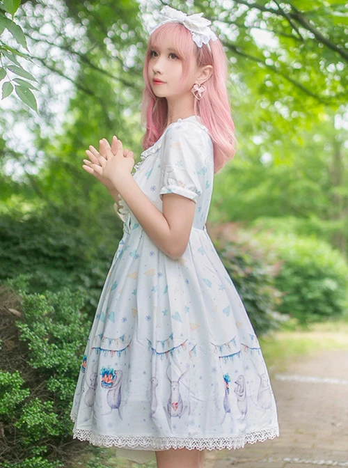 Cute Lop-eared Rabbit Printing Sweet Lolita Short Sleeve Dress 4 Cute Lop-eared Rabbit Printing Sweet Lolita Short Sleeve Dress - Image 2