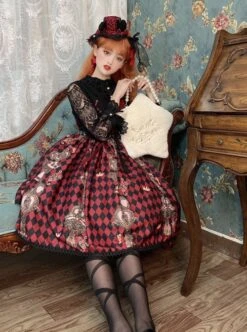 Red Queen Series Cool Girls Black-Red Stitching Plaid Print Gothic Lolita Sleeveless Dress -MIMY Lolita Shop 3 500x672 42
