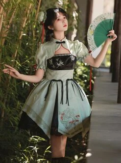 Orchid Pavilion Chinese Style Bamboo Leaves Auspicious Clouds Green Print Elegant Splice Lace Broad Sleeves Classic Lolita Dress OP 10 Orchid Pavilion Chinese Style Bamboo Leaves Auspicious Clouds Green Print Elegant Splice Lace Broad Sleeves Classic Lolita Dress OP -MIMY Lolita Shop 3 500x672 423