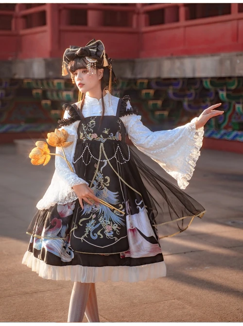 Morning Dew Series JSK Weaving Gold Craft Chinese Style Retro Gorgeous Printing Classic Lolita Sling Dress 13 Morning Dew Series JSK Weaving Gold Craft Chinese Style Retro Gorgeous Printing Classic Lolita Sling Dress - Image 11