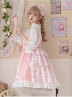 Claws Planet Series JSK Sweet Cute Cat Paw Shape Pink Leopard Print Pleated Bow Dress -MIMY Lolita Shop 3 500x672 434