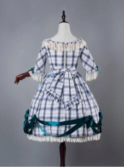 Neckline Lace EmbroideryBlue High Waist Skirt Dress -MIMY Lolita Shop 3 500x672 443