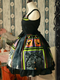 Magic Tea Party Black Spider Web Witch Castle Halloween Gothic Lolita Sling Dress -MIMY Lolita Shop 3 500x672 45