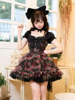 Chinese Style Northeast Big Flower Beautiful Black Bowknot Exquisite Mesh Yarn Classic Lolita Puff Sleeves Slip Dress 10 Chinese Style Northeast Big Flower Beautiful Black Bowknot Exquisite Mesh Yarn Classic Lolita Puff Sleeves Slip Dress -MIMY Lolita Shop 3 500x672 458