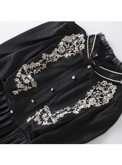 Black Retro Embroidery Standing Collar Classic Lolita Long Sleeve Dress 3 Black Retro Embroidery Standing Collar Classic Lolita Long Sleeve Dress