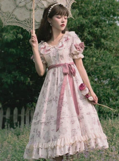 Everlasting Love Series OP Daily Elegant Flowers Printing Classic Lolita Short Sleeve Dress -MIMY Lolita Shop 3 500x672 478