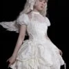 Butterfly Bone Series Pure White Dark Pattern Jacquard Texture Ruffles Embroidered Butterfly Lace Classic Lolita Puff Sleeves Dress OP -MIMY Lolita Shop 3 500x672 525