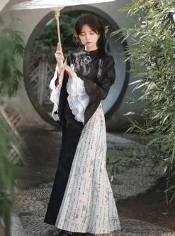 Orchid Pavilion Frosty Moonlit Night Chinese Style Retro Dark Black Witch Sexy Slim Puff Ruffled Sleeves Splice Lace Gothic Lolita Dress Cheongsam -MIMY Lolita Shop 3 500x672 53