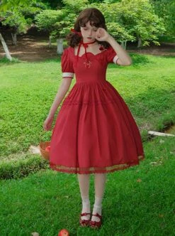 Pastoral Scenery Red Apple Bowknot Embroidered Classic Lolita Cotton Square Collar Lace Puff Sleeve Summer Dress 11 Pastoral Scenery Red Apple Bowknot Embroidered Classic Lolita Cotton Square Collar Lace Puff Sleeve Summer Dress -MIMY Lolita Shop 3 500x672 561
