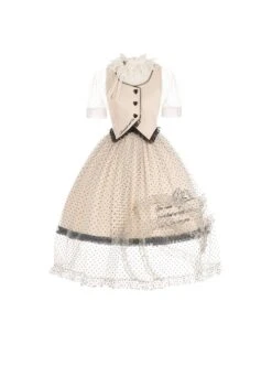 Bach Old Testament Series Pure Color Love Button Retro Polka Dot Top Embroidered Hem Classic Lolita Sleeveless Dress Set -MIMY Lolita Shop 3 500x672 574