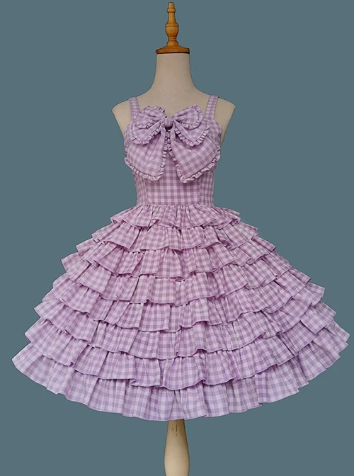 Multi-Layered Cake Skirt Series Bowknot Decoration Plaid Print Daily All-Match Classic Lolita Sleeveless Dress 5 Multi-Layered Cake Skirt Series Bowknot Decoration Plaid Print Daily All-Match Classic Lolita Sleeveless Dress - Image 3
