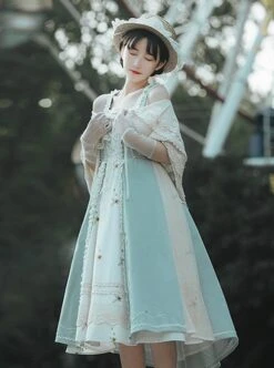 Vintage Gentle Rustic Style Square Neck Lace Decoration Flower Vines Embroidered Front Short Back Long Hem Classic Lolita Sleeveless Dress Set -MIMY Lolita Shop 3 500x672 598