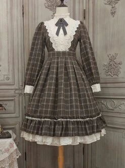 Elegant Vintage Check Woolen Fabric Ruched Ruffled Lace Trim White Lace Jacquard V Neckline Classic Lolita Long Sleeve Dress 14 Elegant Vintage Check Woolen Fabric Ruched Ruffled Lace Trim White Lace Jacquard V Neckline Classic Lolita Long Sleeve Dress -MIMY Lolita Shop 3 500x672 602