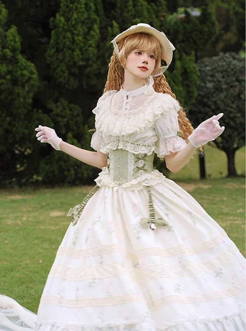 Light Green Fresh Lace Edward Collar Elegant Spring Campanula Phalaenopsis Print Imperial Dress Classic Lolita Dress 11 Light Green Fresh Lace Edward Collar Elegant Spring Campanula Phalaenopsis Print Imperial Dress Classic Lolita Dress - Image 9