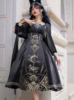 Horus' Nightmare Series Gorgeous Golden Print Black Ancient Egypt Exotic Classic Lolita Sleeveless Dress Set -MIMY Lolita Shop 3 500x672 615