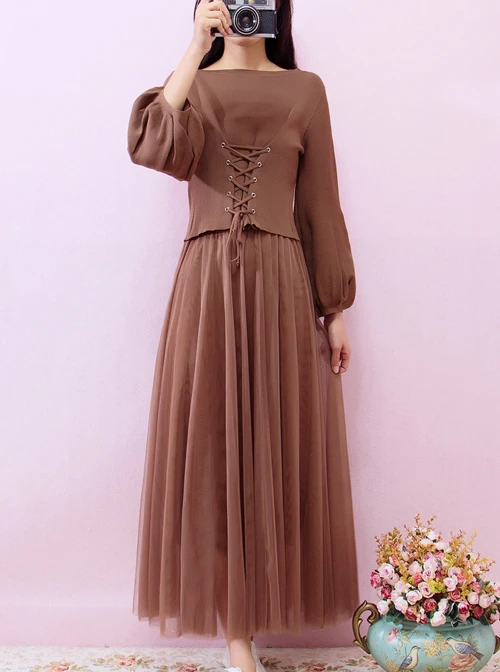 Retro Elegant Knitted Sweater And Gauze Sling Dress Set 7 Retro Elegant Knitted Sweater And Gauze Sling Dress Set - Image 5