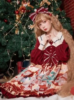 Christmas Little Bear Series Cute Navy Collar Christmas Print Lantern Sleeves Lace Bow Classic Lolita Long Sleeve Dress 8 Christmas Little Bear Series Cute Navy Collar Christmas Print Lantern Sleeves Lace Bow Classic Lolita Long Sleeve Dress -MIMY Lolita Shop 3 500x672 620