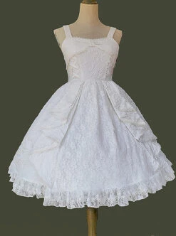 Singer Series Solid Color Pleated Lace Dark Jacquard Trim Neckline Classic Lolita Slip Dress -MIMY Lolita Shop 3 500x672 621